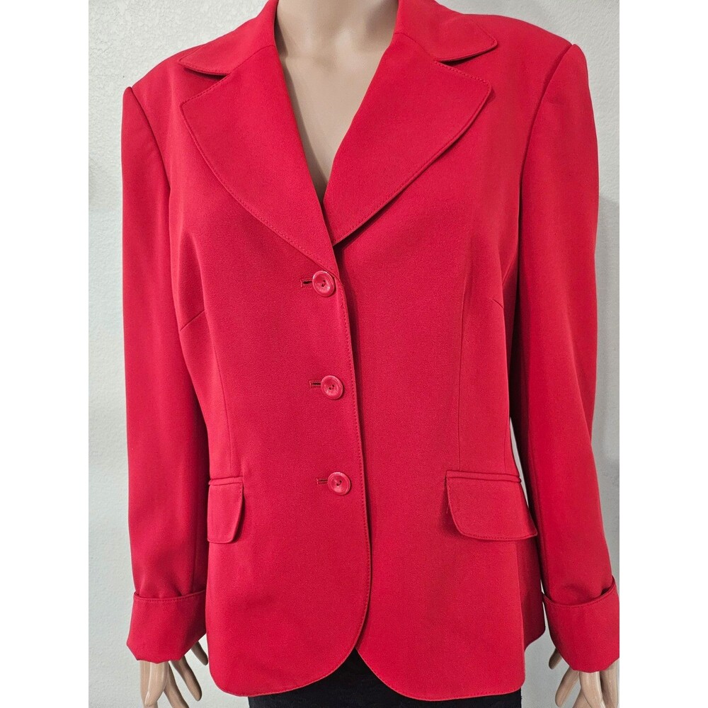 NYP Women's Red Lined Blazer Notch Lapel Single-Breasted 3-Button Size 16